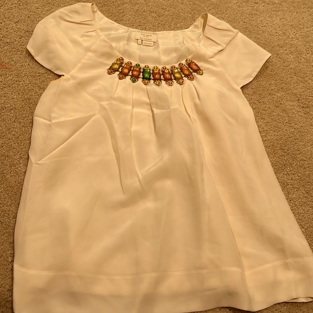 Kate Spade silk blouse with jewel neckline. Size S.